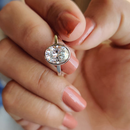 1 CT Oval Bezel Moissanite Engagement Ring