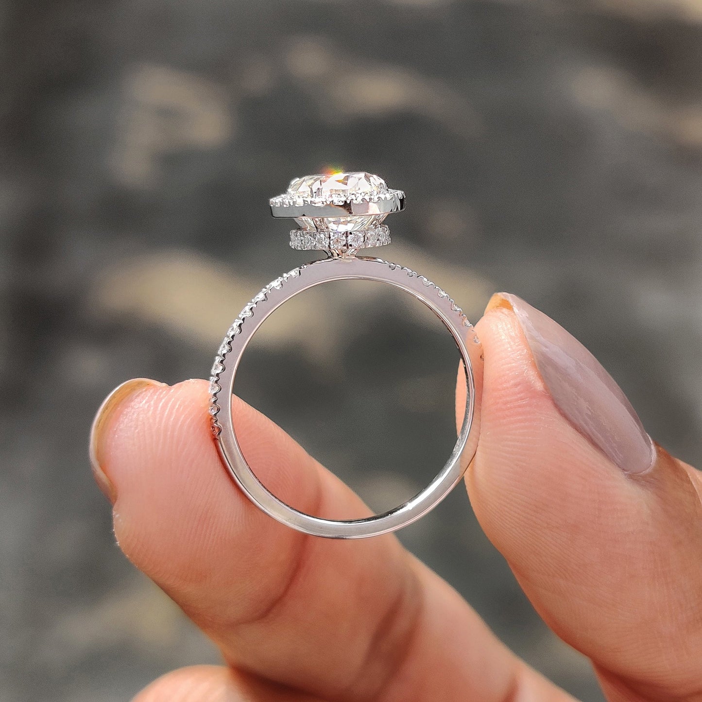1 CT Oval Halo & Pave Moissanite Engagement Ring