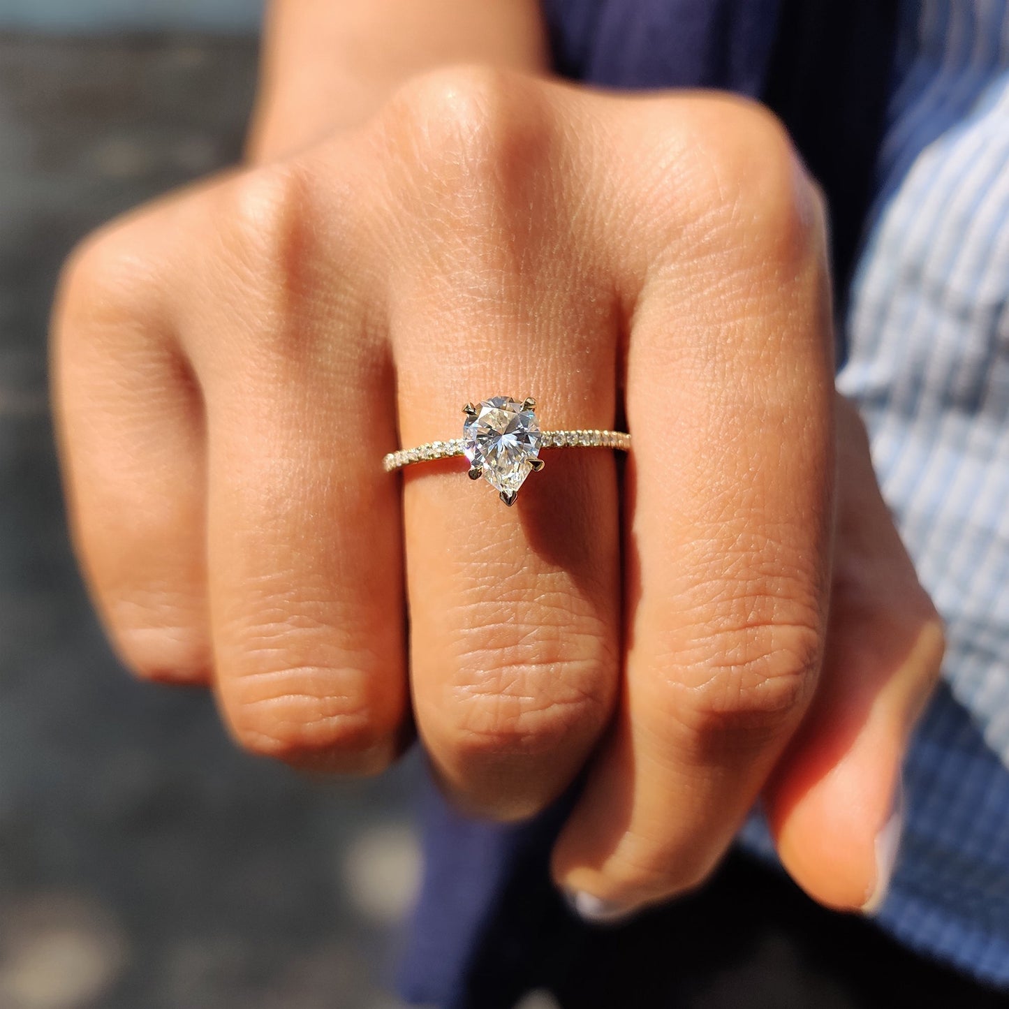 1 CT Pear Pave Moissanite Engagement Ring