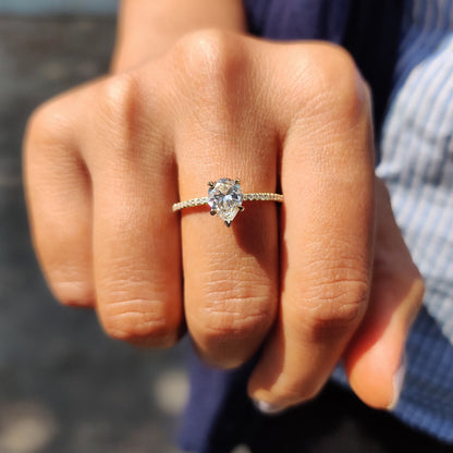 1 CT Pear Pave Moissanite Engagement Ring