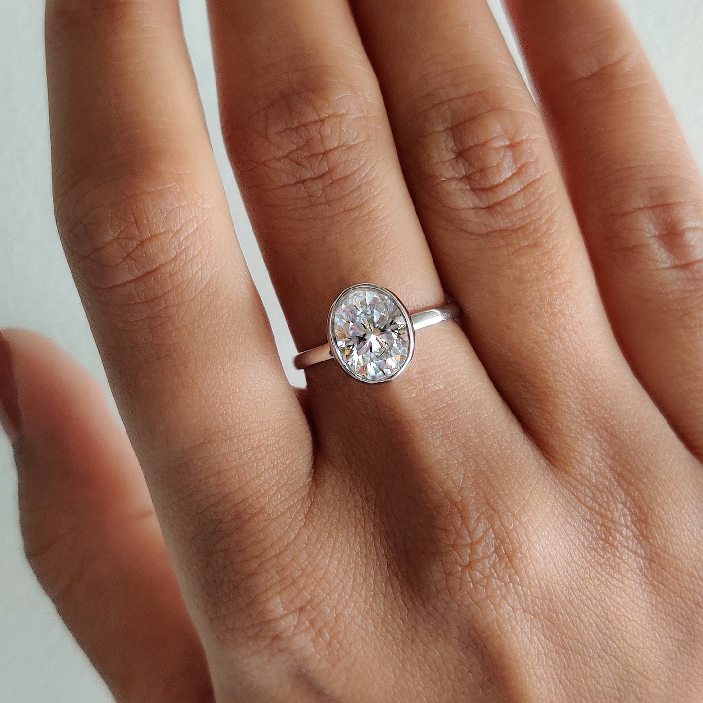 1 CT Oval Bezel Moissanite Engagement Ring