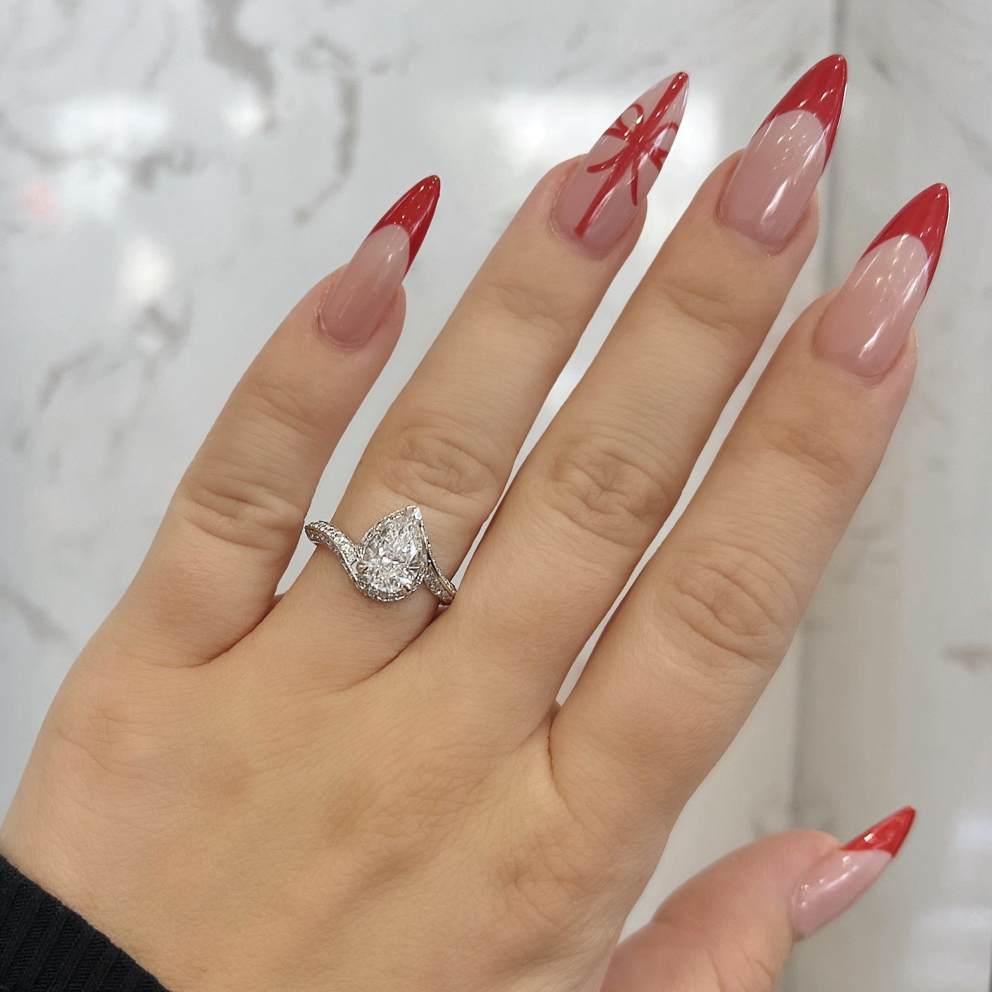 1.54 CT Pear Swirl Pave Moissanite Engagement Ring