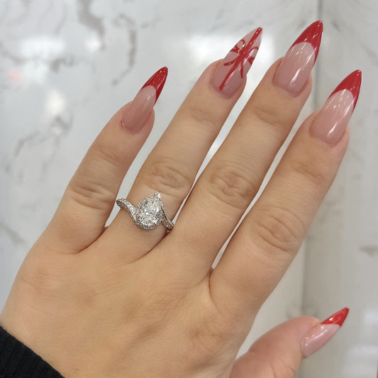 1.54 CT Pear Swirl Pave Moissanite Engagement Ring