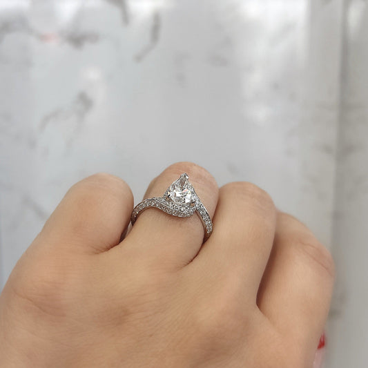 1.54 CT Pear Swirl Pave Moissanite Engagement Ring