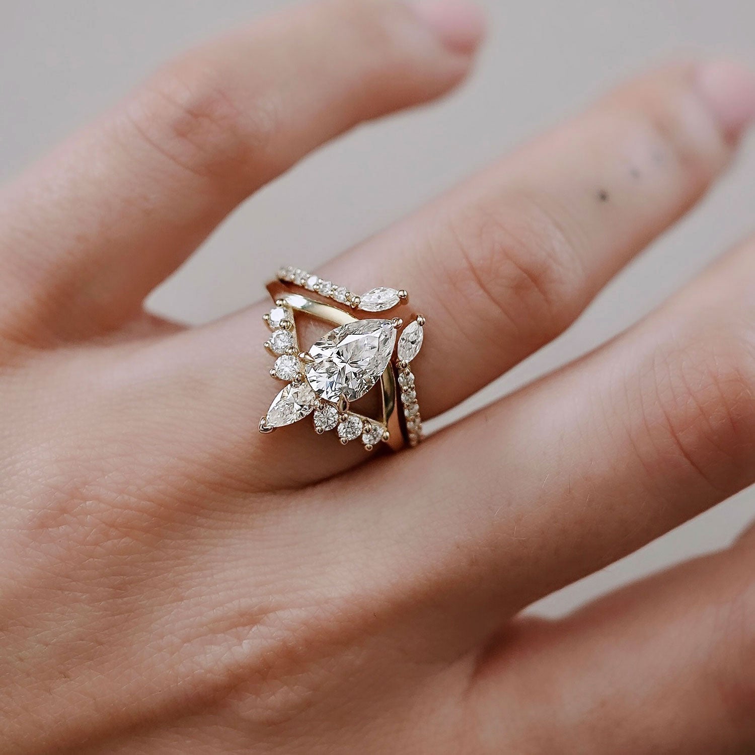 1.50 CT Pear Cluster Moissanite Engagement Ring
