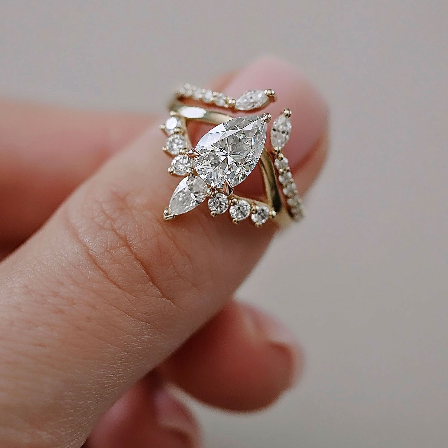 1.50 CT Pear Cluster Moissanite Engagement Ring