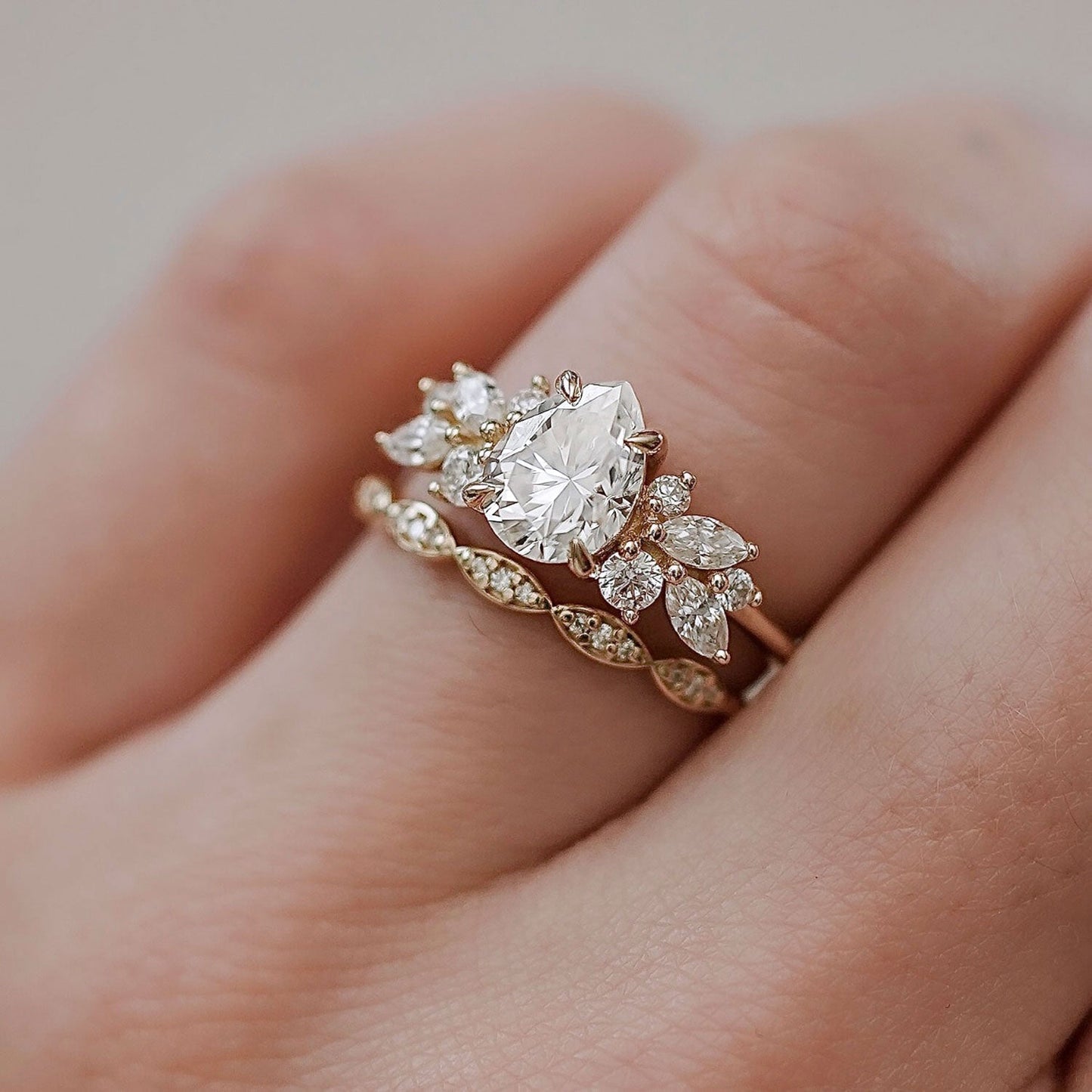 1.25 CT Pear Cluster Moissanite Engagement Ring