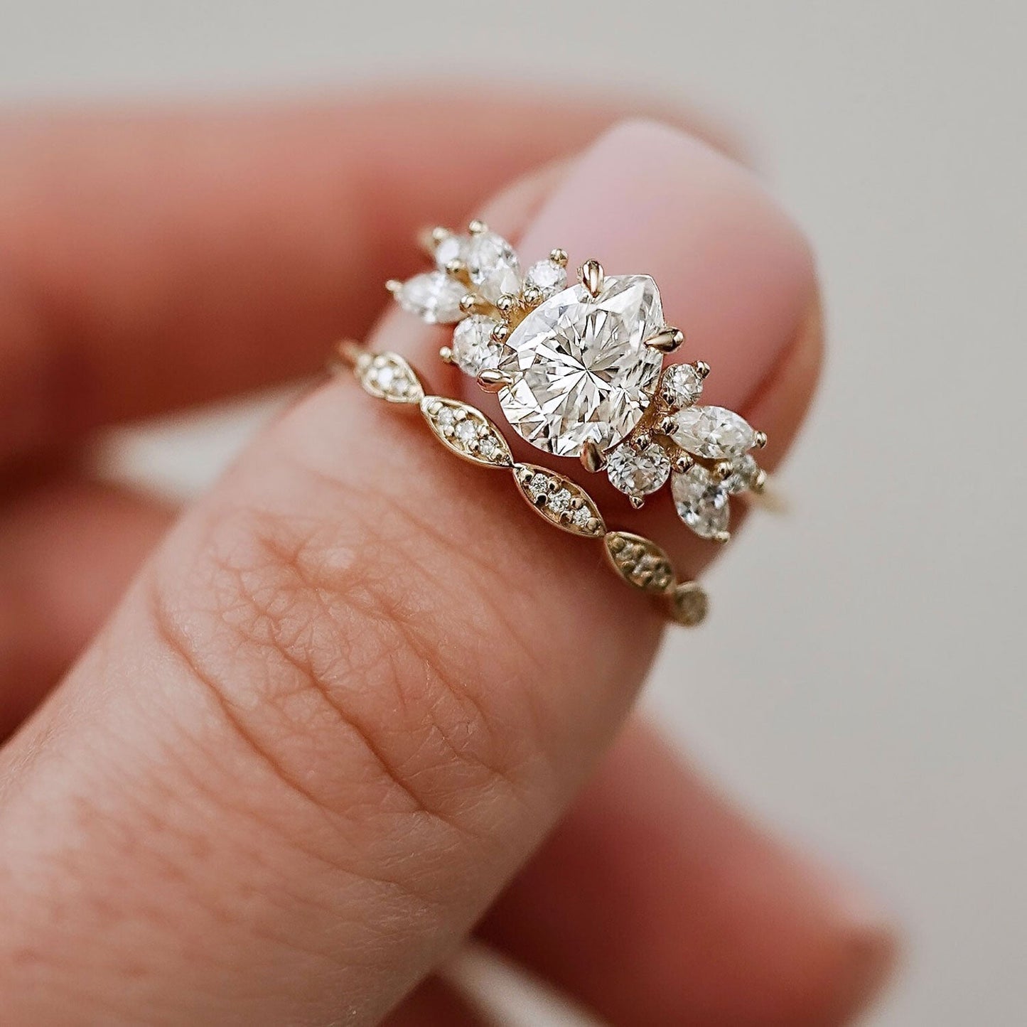 1.25 CT Pear Cluster Moissanite Engagement Ring
