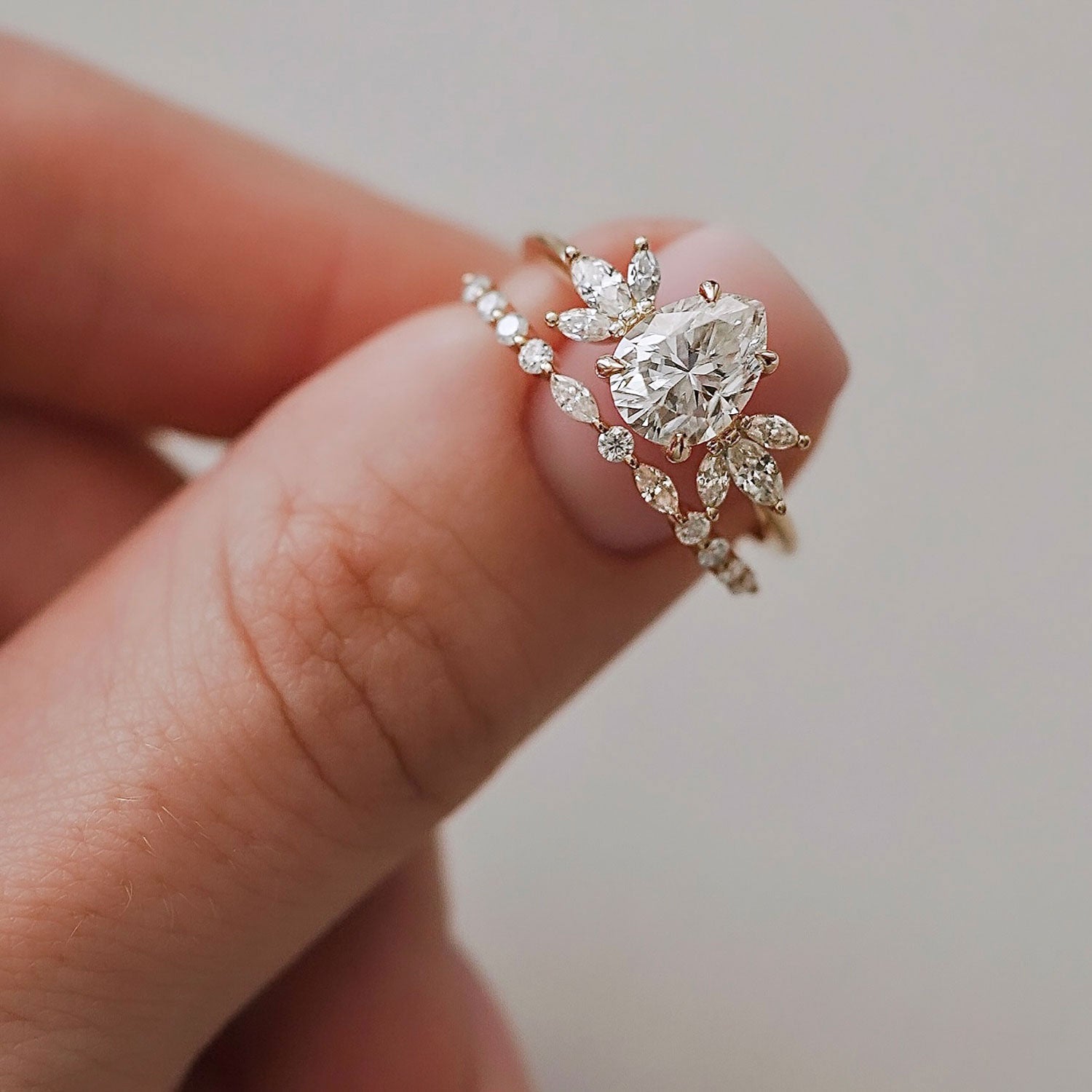1.25 CT Pear Cluster Moissanite Engagement Ring