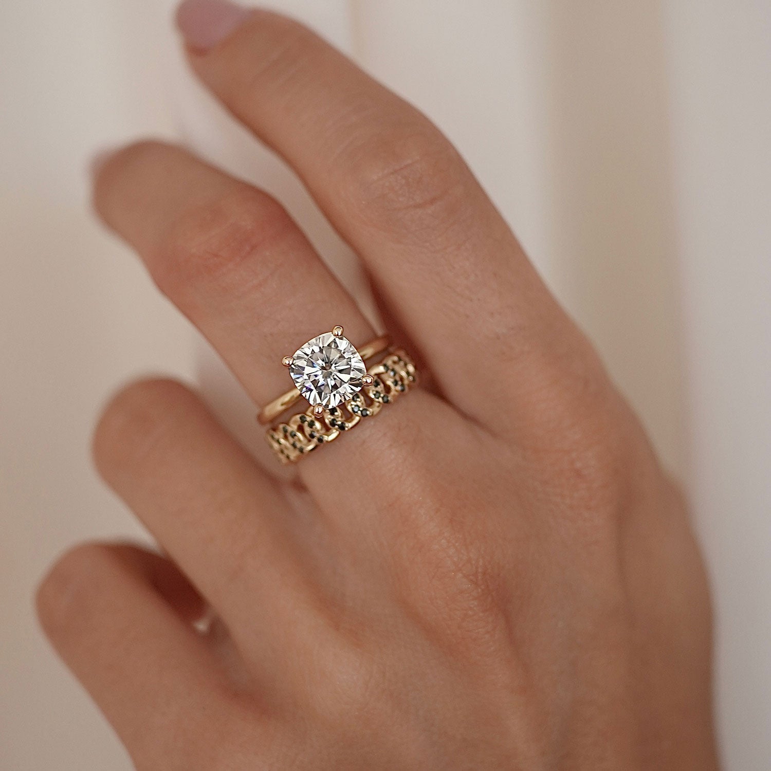 2 CT Cushion Hidden Halo Moissanite Engagement Ring