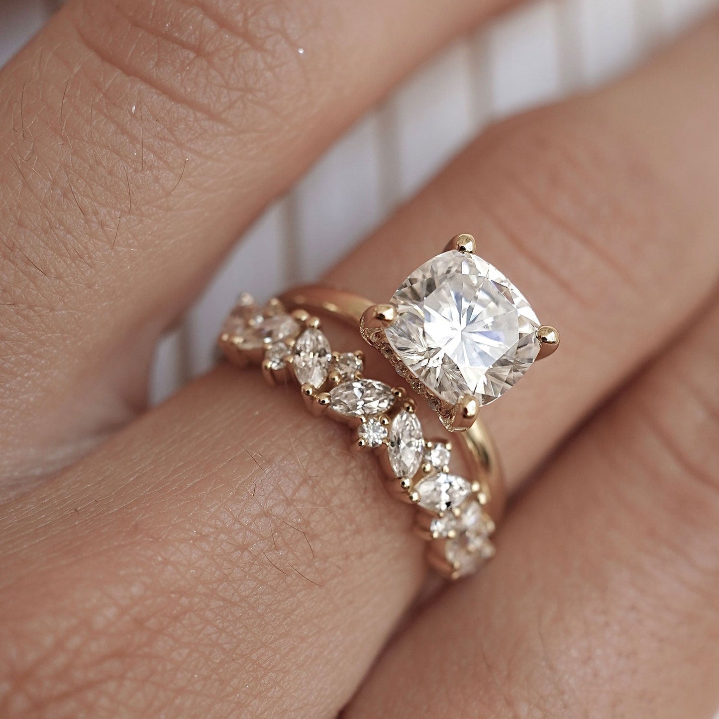 2 CT Cushion Hidden Halo Moissanite Engagement Ring