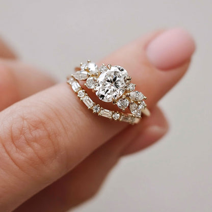 1.25 CT Oval Cluster Moissanite Engagement Ring