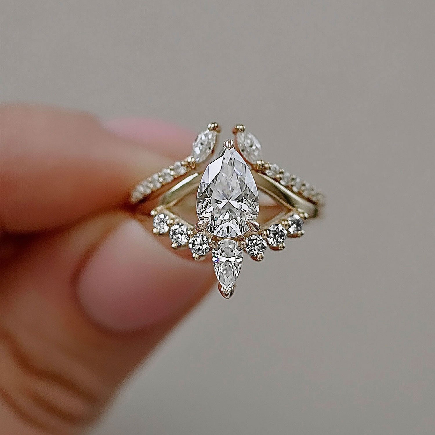 1.50 CT Pear Moissanite Art Deco Engagement Ring - farrellouise