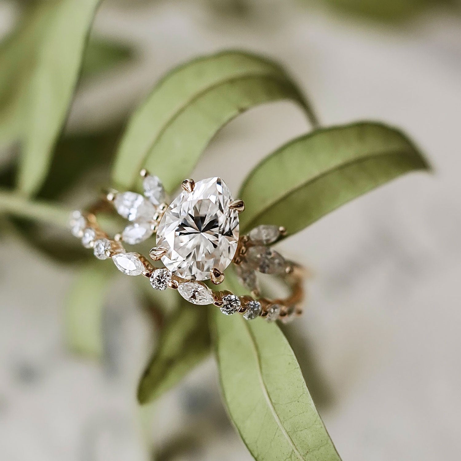 1.25 CT Pear Moissanite Cluster Engagement Ring - farrellouise