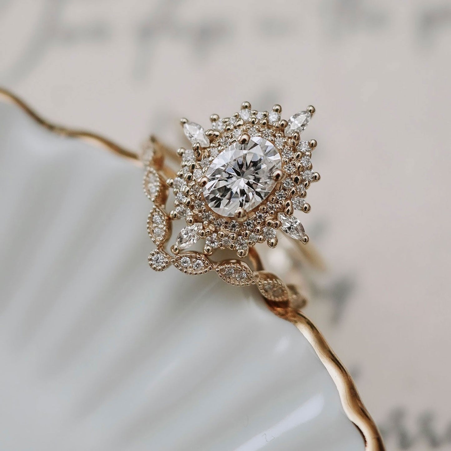 0.75 CT Oval Cluster Moissanite Engagement Ring