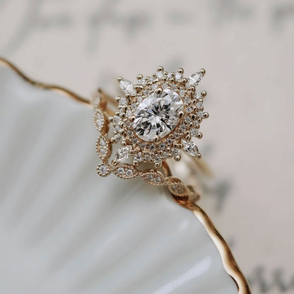 0.75 CT Oval Cluster Moissanite Engagement Ring