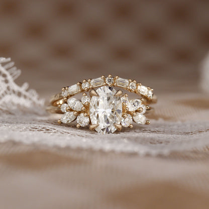 1.25 CT Oval Cluster Moissanite Engagement Ring