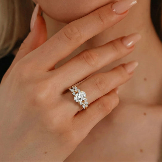 1.25 CT Oval Cluster Moissanite Engagement Ring