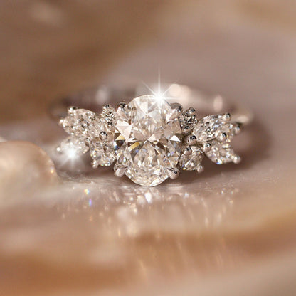 1.25 CT Oval Cluster Moissanite Engagement Ring
