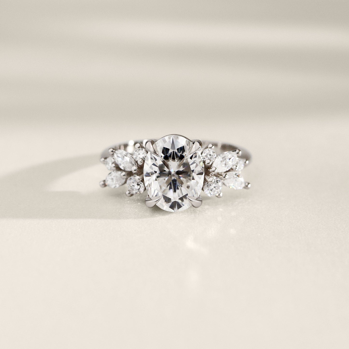 1.25 CT Oval Cluster Moissanite Engagement Ring