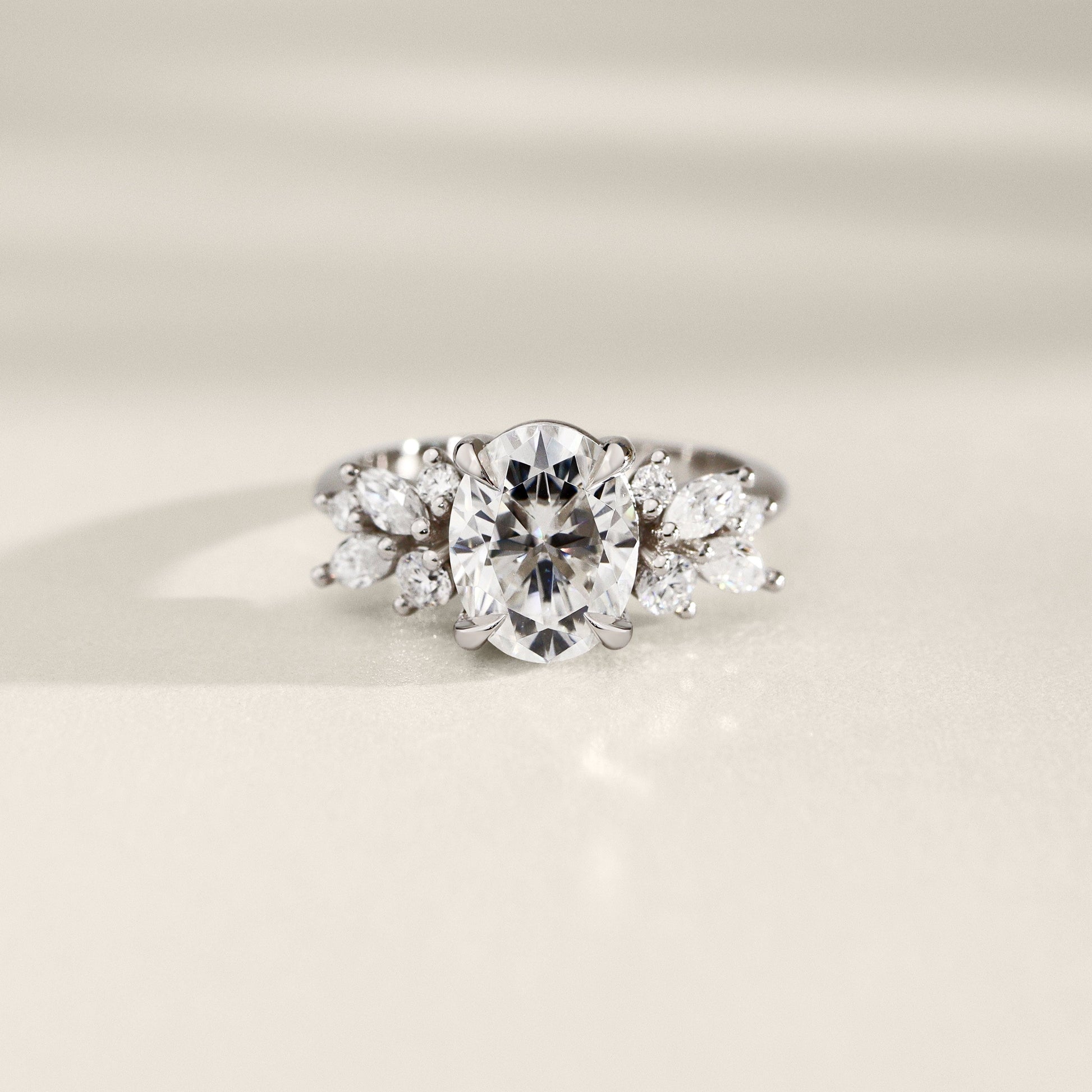 1.25 CT Oval Cluster Moissanite Engagement Ring