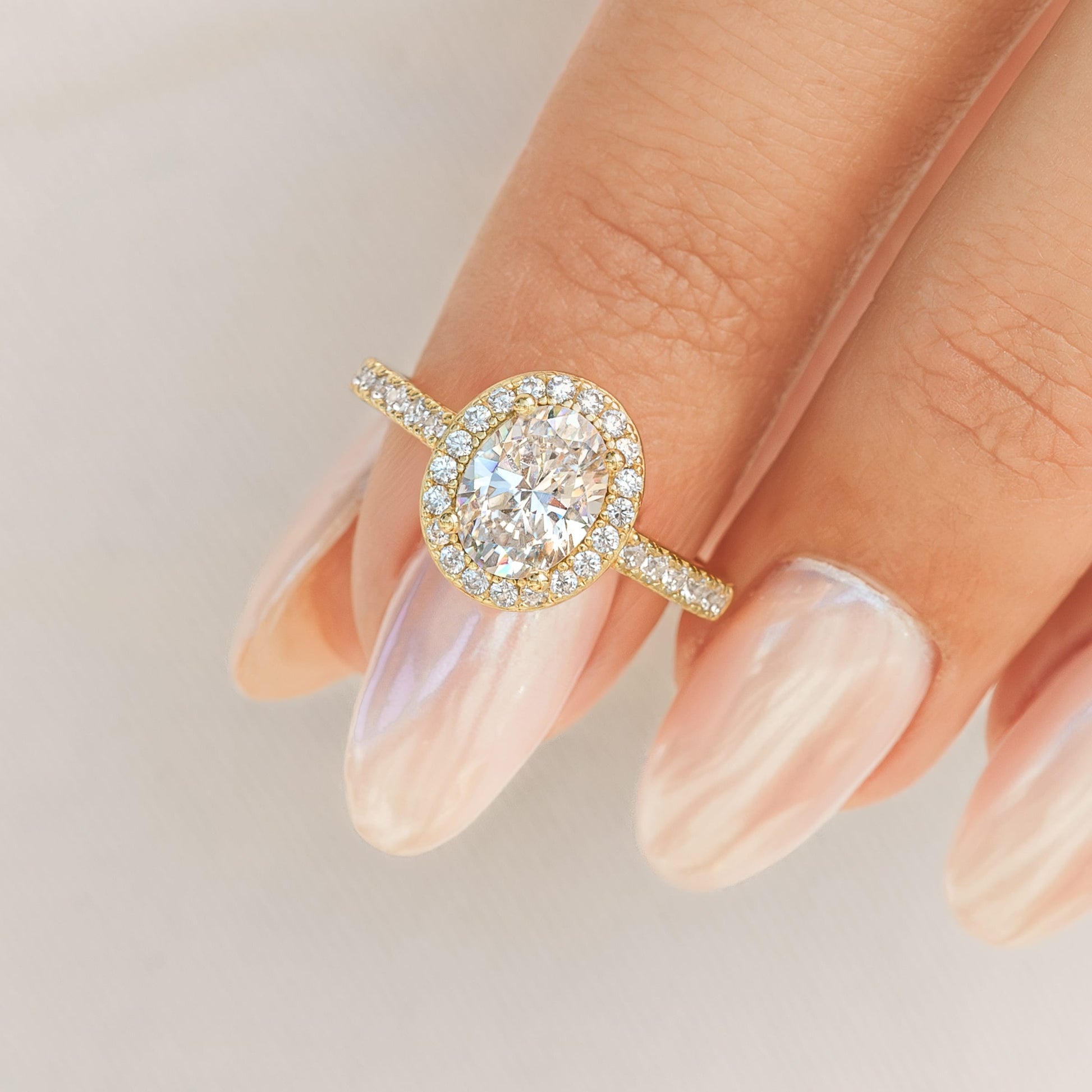 1.5 CT Oval Halo & Pave Moissanite Engagement Ring