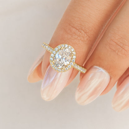 1.5 CT Oval Halo & Pave Moissanite Engagement Ring