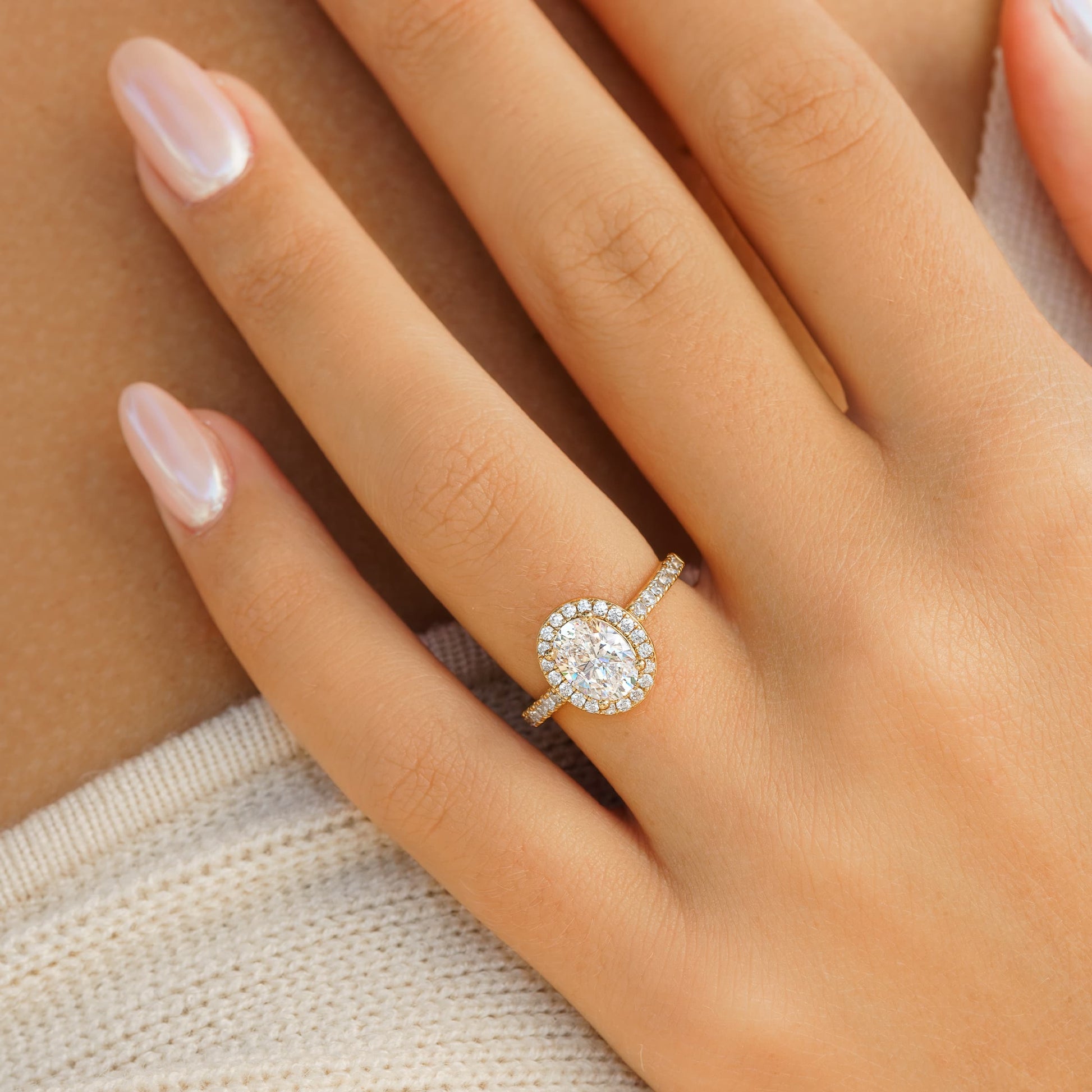 1.5 CT Oval Halo & Pave Moissanite Engagement Ring