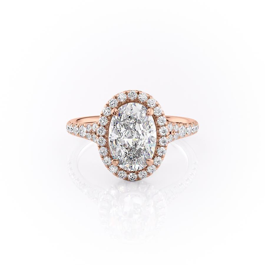 2.10 CT Oval Halo & Pave Moissanite Engagement Ring