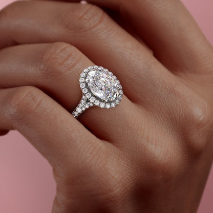2.10 CT Oval Halo & Pave Moissanite Engagement Ring