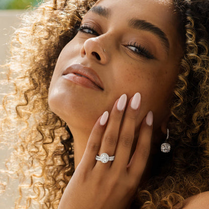 1.5 CT Oval Halo & Pave Moissanite Engagement Ring