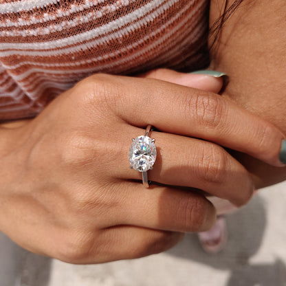 2CT East West Oval Solitaire Moissanite Engagement Ring