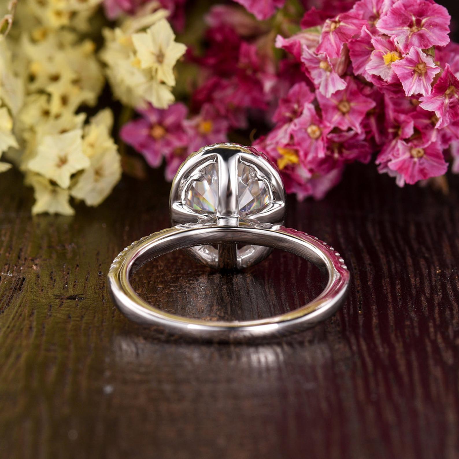 1.32 CT Oval Halo & Pave Moissanite Engagement Ring