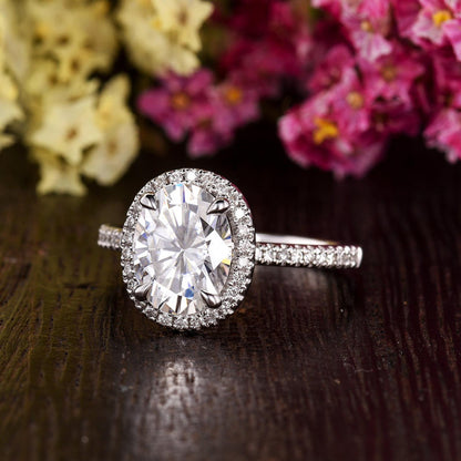 1.32 CT Oval Halo & Pave Moissanite Engagement Ring