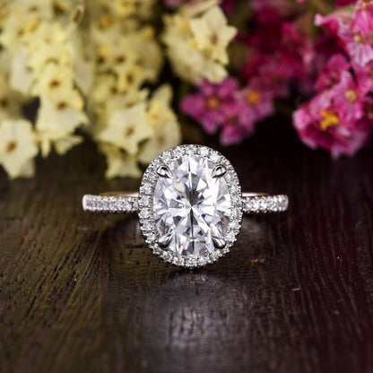 1.32 CT Oval Halo & Pave Moissanite Engagement Ring