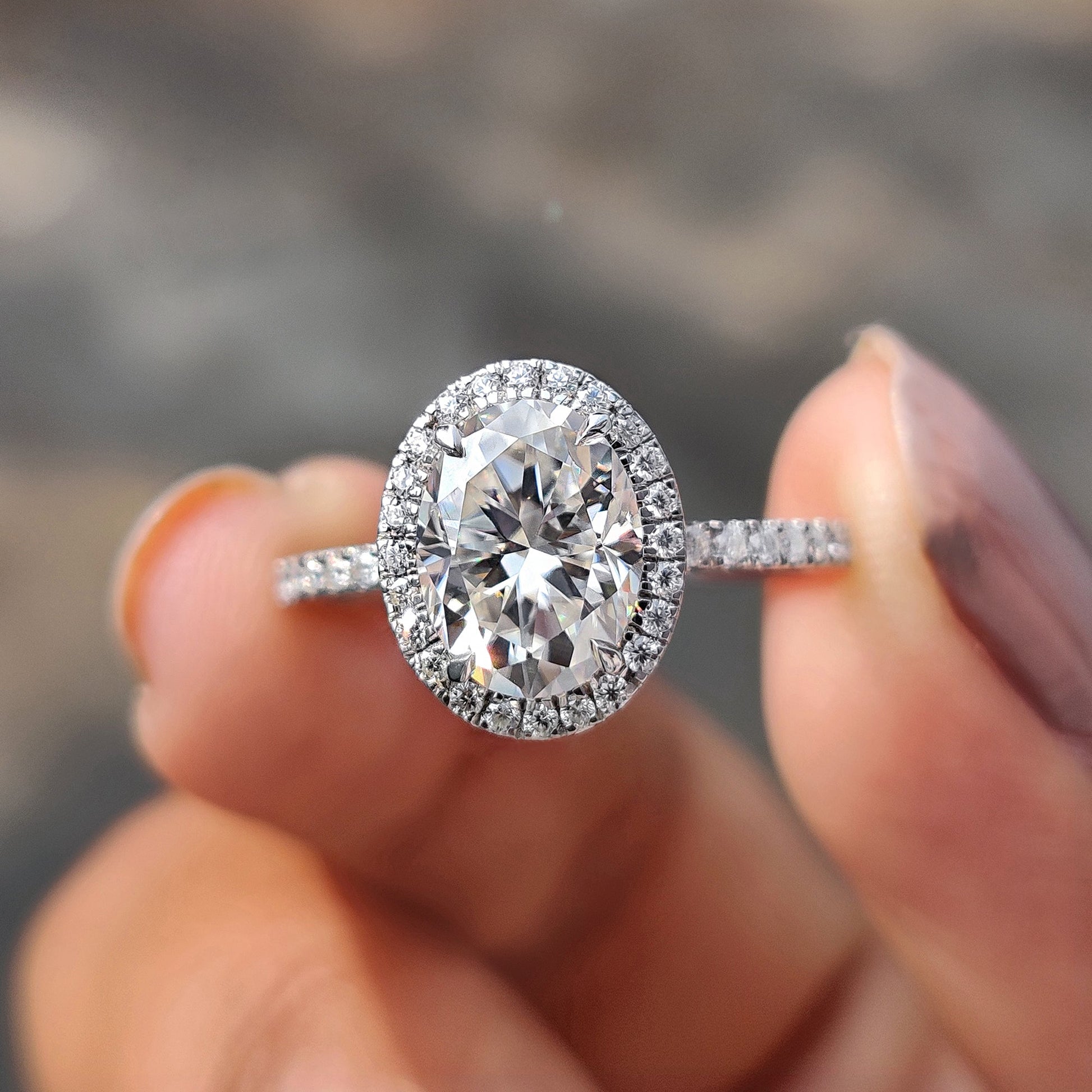 1 CT Oval Halo & Pave Moissanite Engagement Ring