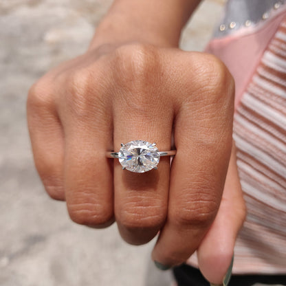 2CT East West Oval Solitaire Moissanite Engagement Ring