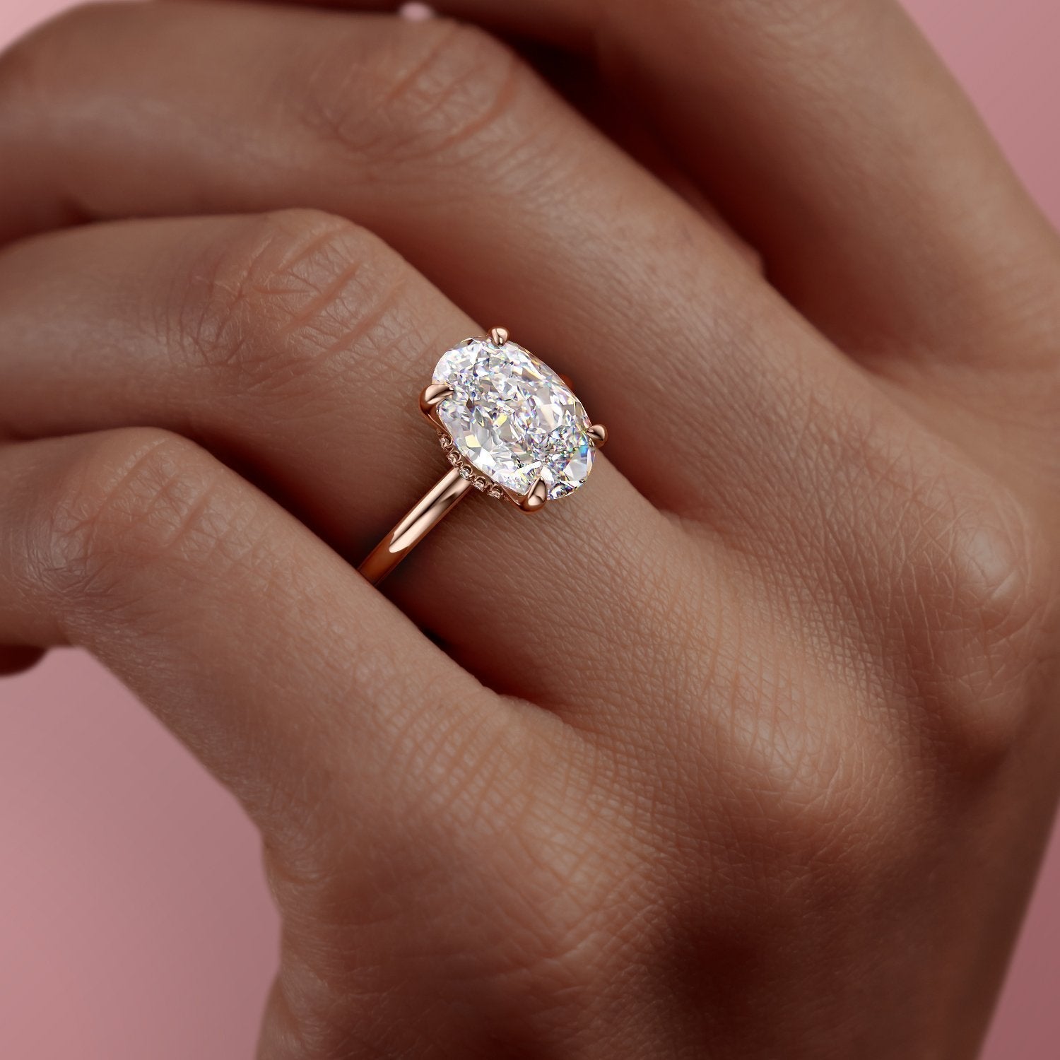 2.72 CT Oval Hidden Halo Moissanite Engagement Ring