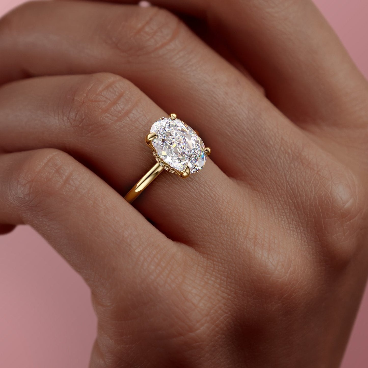 2.72 CT Oval Hidden Halo Moissanite Engagement Ring