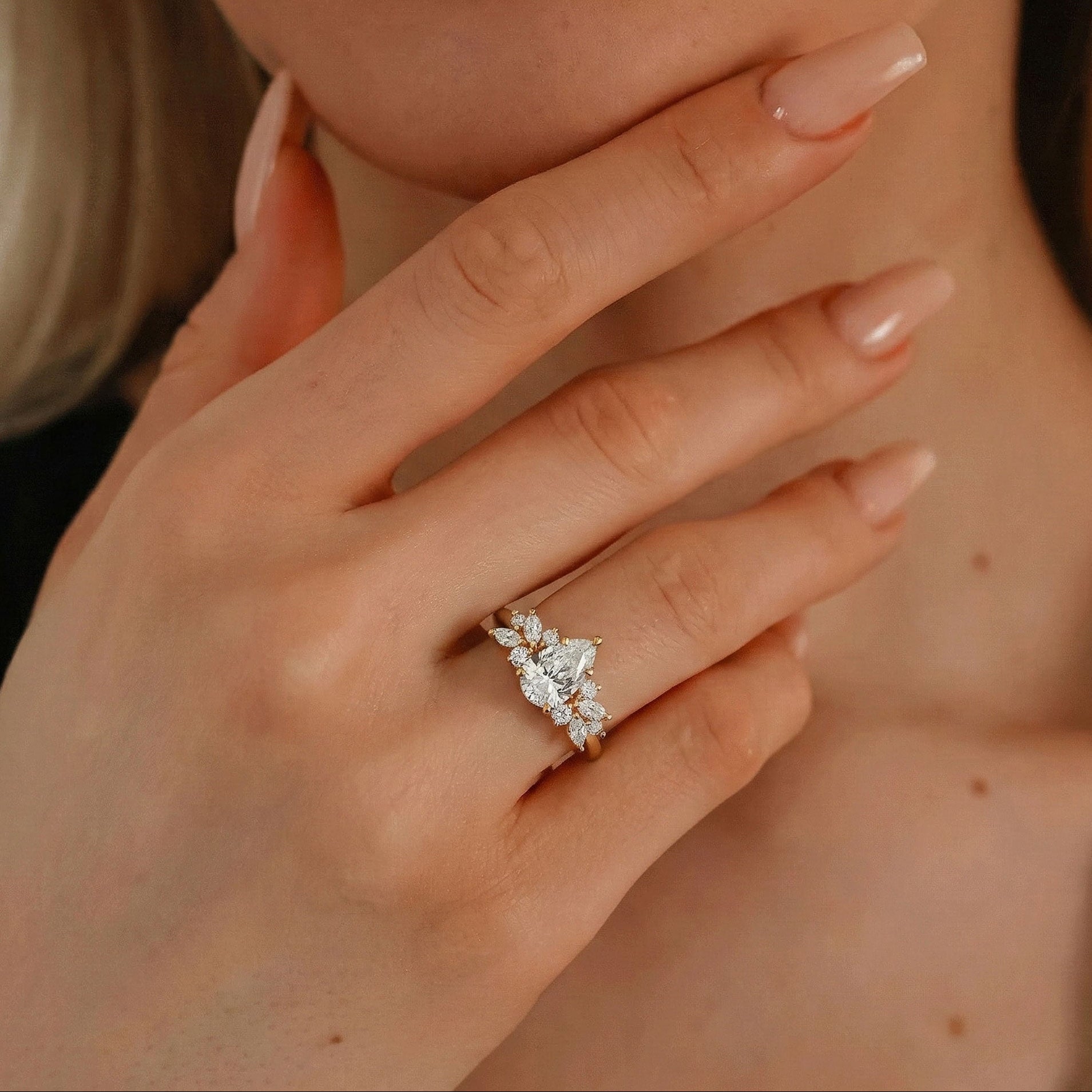 1.25 CT Pear Cluster Moissanite Engagement Ring