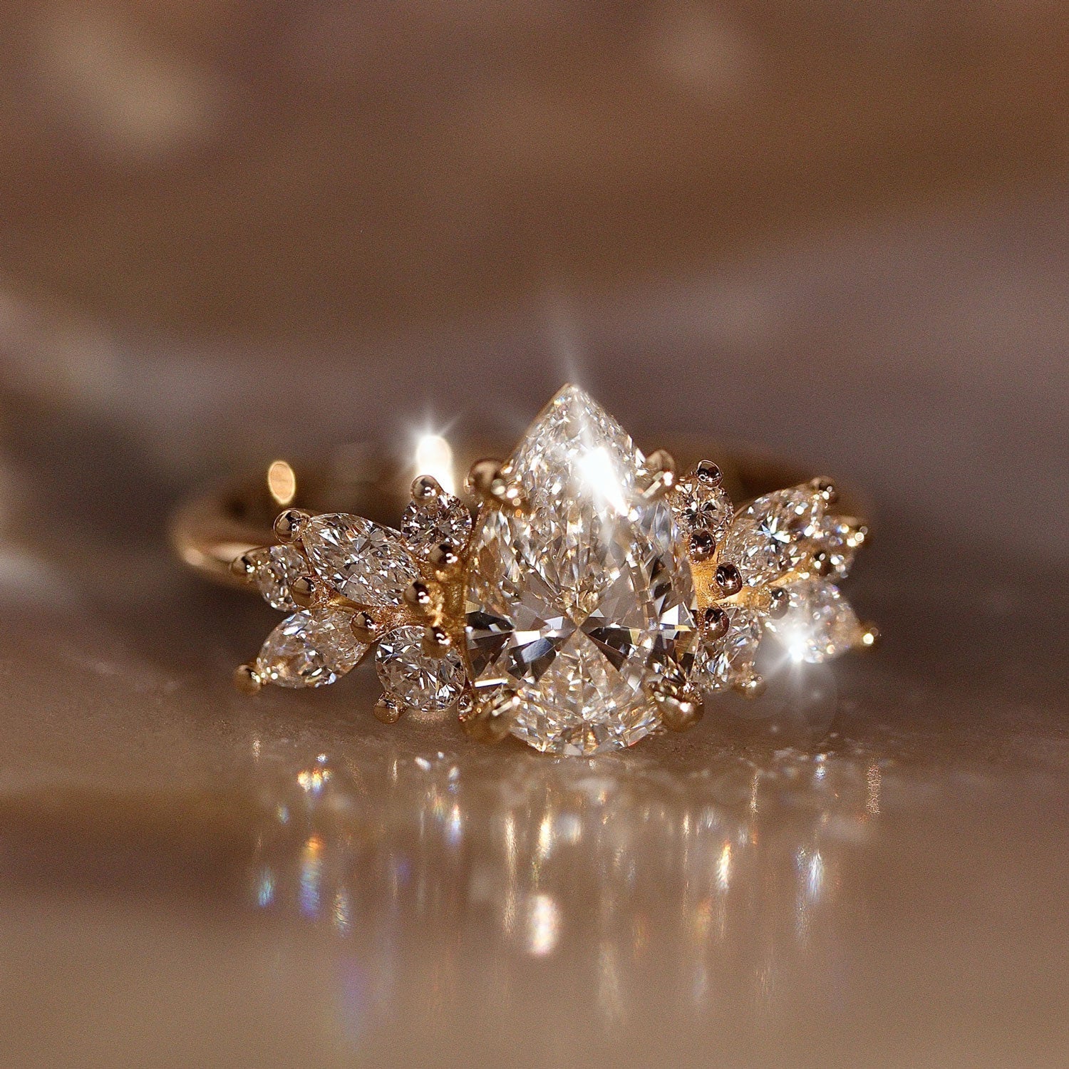 1.25 CT Pear Cluster Moissanite Engagement Ring