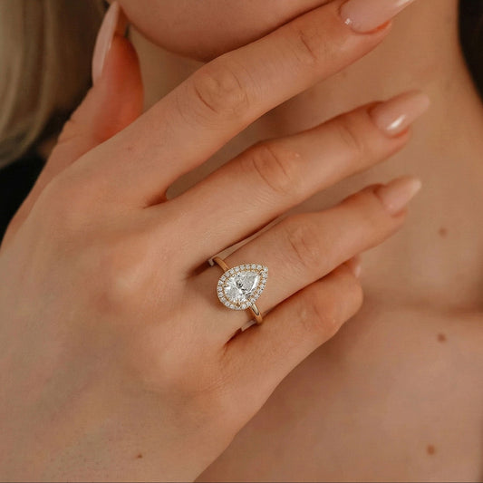 1.30 CT Pear Halo Moissanite Engagement Ring