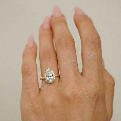 1.30 CT Pear Halo Moissanite Engagement Ring