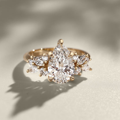 1.25 CT Pear Cluster Moissanite Engagement Ring