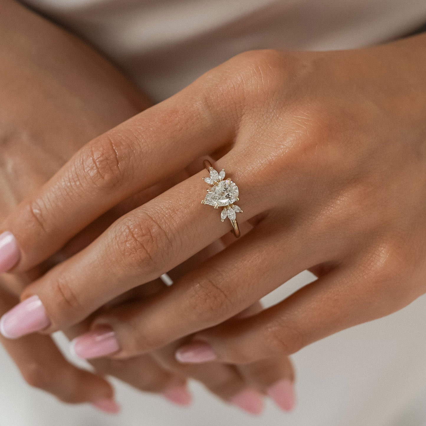 1.25 CT Pear Cluster Moissanite Engagement Ring