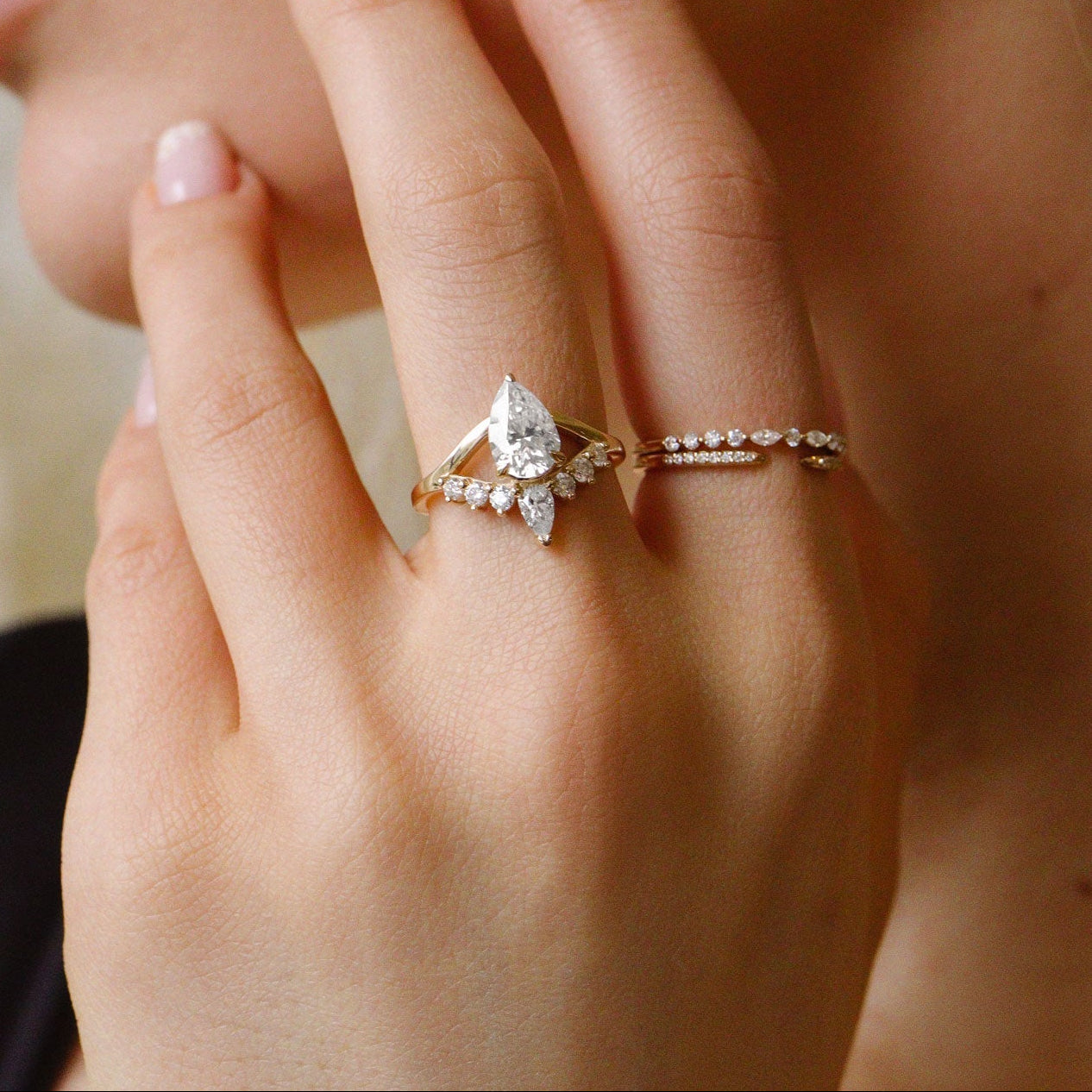 1.50 CT Pear Cluster Moissanite Engagement Ring