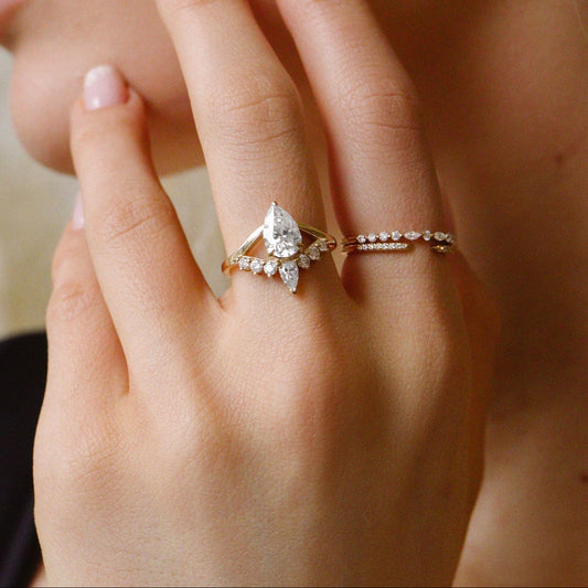 1.50 CT Pear Cluster Moissanite Engagement Ring