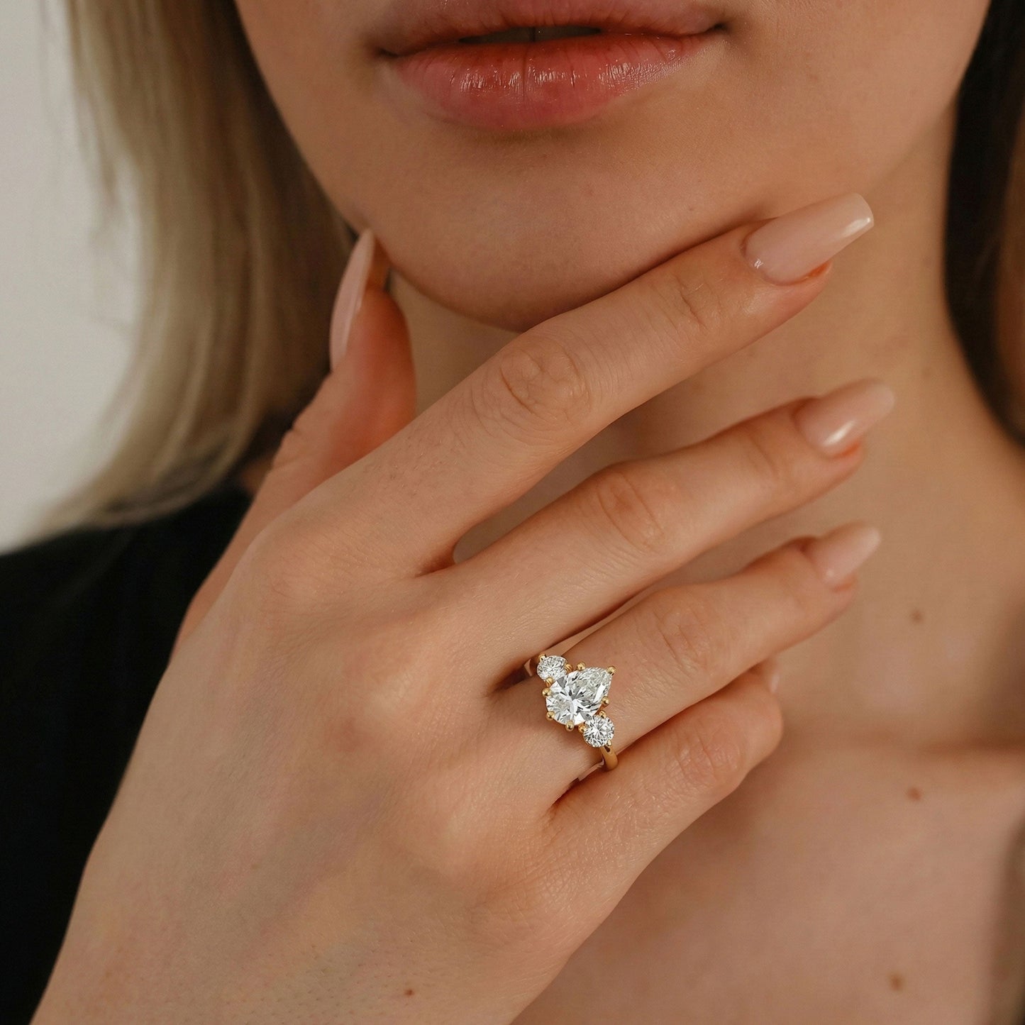 1.93 CT Pear Three Stone Moissanite Engagement Ring
