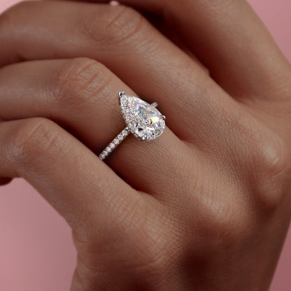 2 CT Pear Hidden Halo & Pave Moissanite Engagement Ring