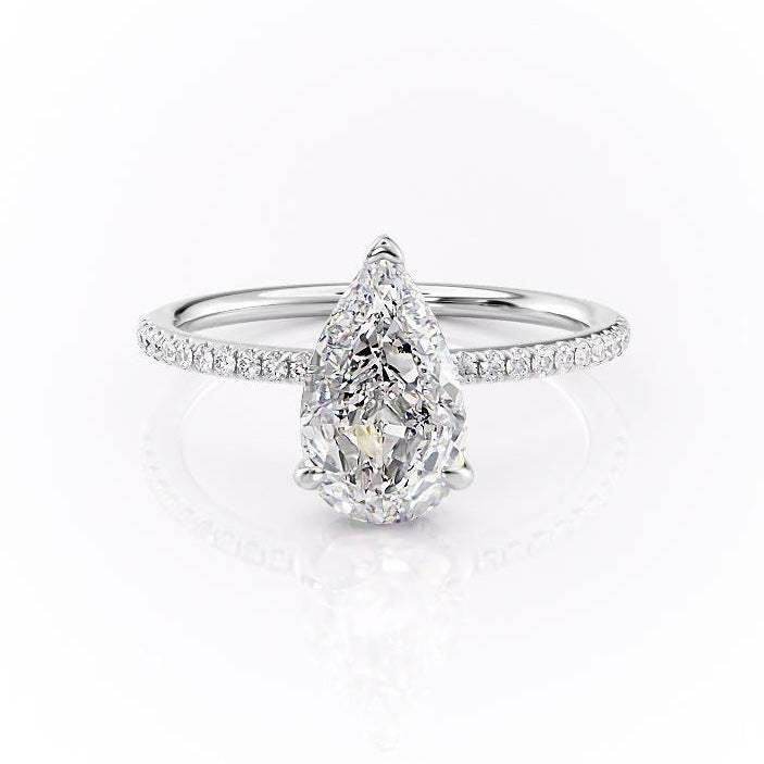 2.0 CT Pear Cut Solitaire Pave Setting Moissanite Engagement Ring 10